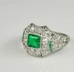 Princess Cut Emerald & Lab Created Diamond Wedding 14Ct White Gold Finish Ring