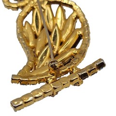 Vtg Rhinestone Owl Brooch Gold Tone Aurora Borealis Figural 2.5″ Pin Woodland