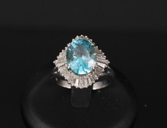 Fine 6.11ct Natural Neon Blue Zircon & 1.50ct Diamond Platinum Ring Size 9.25