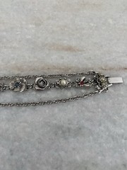 Vintage Judy Lee Silver Triple Link Victorian Revival Bracelet Cameo Rhinestone