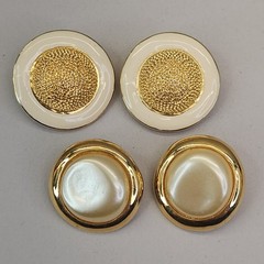 Vintage Imitation Pearl Clip On Earrings Lot of 2 Pebbled Cream Gold Tone Large