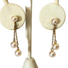 14k Yellow Gold Pearl Dangle Drop Earrings w Screwbacks Fine Jewelry Pre-owned
