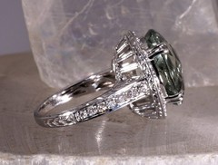 9.38ct Green Amethyst Praisiolite Cocktail Ring 14k White Gold with Diamonds