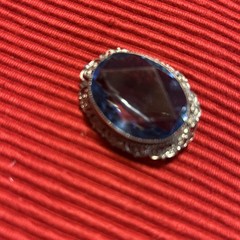 Vintage Oval London Blue Topaz Gem Stone Brooch W/ Silvertone Filigree