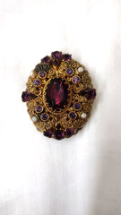 vintage west germany jewelry set purple gem and rhinestone gold tone
