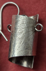Sterling Silver Hammered Texture Dangle Earrings Cylindrical Unique 1 3/4″ ~ 10g