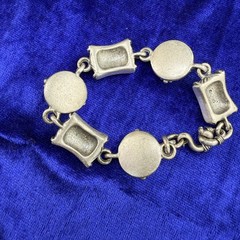 Vintage Bracelet Pierced Earrings Set Silver Tone Blue Glass 6.5”