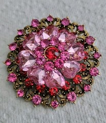 Pink & Red Gold Tone Flower Brooch 2.25″ Diameter