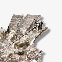 1950s Unsigned Weiss Rhinestone Faux Pearl Ribbon Spray Brooch Pin Silver Tone
