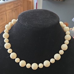 Vintage Ivory Beaded Necklace Spring Ring Closure Vintage Fashion Jewelry