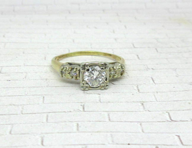 .50 ctw Diamonds European Cut 14k Yellow & White Gold Antique Engagement Ring