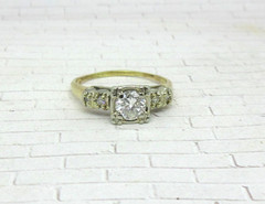 .50 ctw Diamonds European Cut 14k Yellow & White Gold Antique Engagement Ring