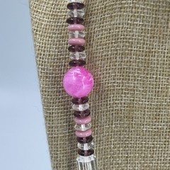 Vintage Art Deco Style Pink Purple Clear Plastic Bead Necklace 25 Inch