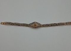 Antique Art Deco Gold Plate on 800 Silver Ornate Filigree Link Bracelet 9g 7.5″