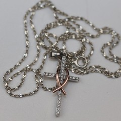 Cross Gemstone Pendant with 10k Wrap Necklace Sterling Silver