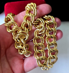Vintage High End Heavy Gold Tone Double Links Chain Necklace 17″L