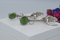 Soviet VTG old Ukraine earrings Sterling SILVER 925 stone green nephritis