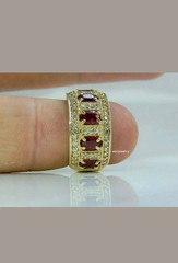3.00 Ct Oval Cut Pink Ruby & Diamond Wedding Bridal Ring 14K Yellow Gold Plated