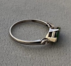 Art Deco JADE & DIAMOND RING, 14K White Gold – c1920, Green Jade Ring (5F141)