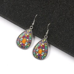 Bohemia Earrings Long Dangle Stone Enamel Drop Vintage Antique Silver Hook E11