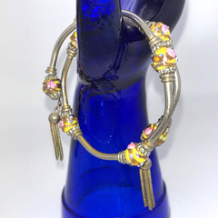 Vintage Silver Tone Expandable Bracelet Murano Wedding Cake Beads and Tassels