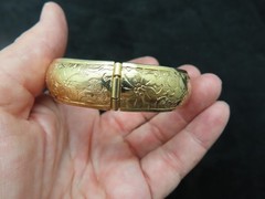 Vintage Heavily Gold Plated 1960’s Wide Embossed Bracelet w/Safety Chain