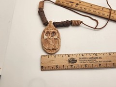 Vintage Stone Hand Carved Owl Pendant Necklace Leather
