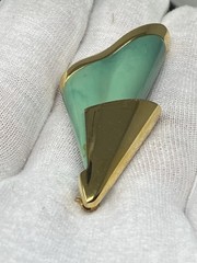 Givenchy Vintage Brooch Pin Green Stone Gold Setting 1979 New York Paris