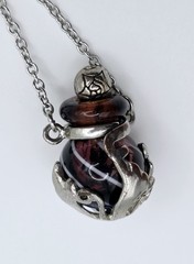 Vintage Artisan Art Glass Perfume Bottle Pendant Necklace Silver Tone Scent Vial