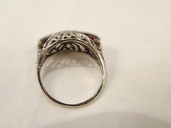Antique Art Deco Filigree 14 K White Gold 3 Stone Ruby Sz 6 Cocktail Ring