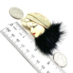 Vtg GoldTone Brooch 1980’s Fashion Lady Fur Headband Blonde Braided Hair Bangs O