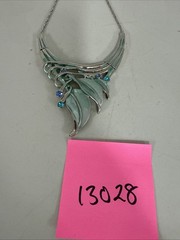 VTG Enamel Silver Tone Necklace With Crystals Adjustable Length Statement Blue