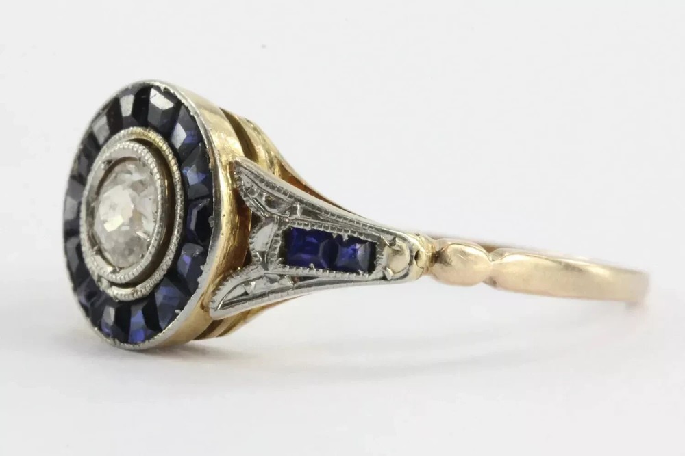 Art Deco 2.85Ct Lab Created Diamond & Sapphire 14K Gold Finish Engagement Ring