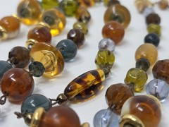 Liz Claiborne Multicolor Glass Lucite Beaded Necklace Autumn Colors 40 Inch VTG
