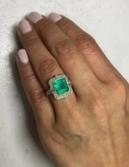 Art Deco Style Emerald Lab Created Diamond Vintage Engagement 14K Gold Over Ring