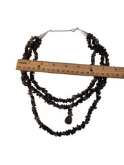Vintage 925 southwest style 3 strand smoky quartz polished chip necklace