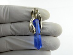 Vintage Sterling Silver Blue Glass Point with Two Dolphins Pendant 6g 1.5 Inches