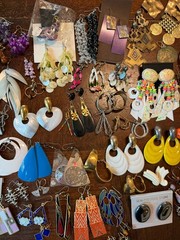 VTG 80s 90s Earrings Lot of 89 Colorful Pierced Shells Cloisonne Enamel Mixed