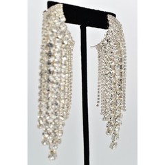 Vintage Crystal Climber Waterfall Earrings Drip Tassel Dangle Chandelier Y2K 9C