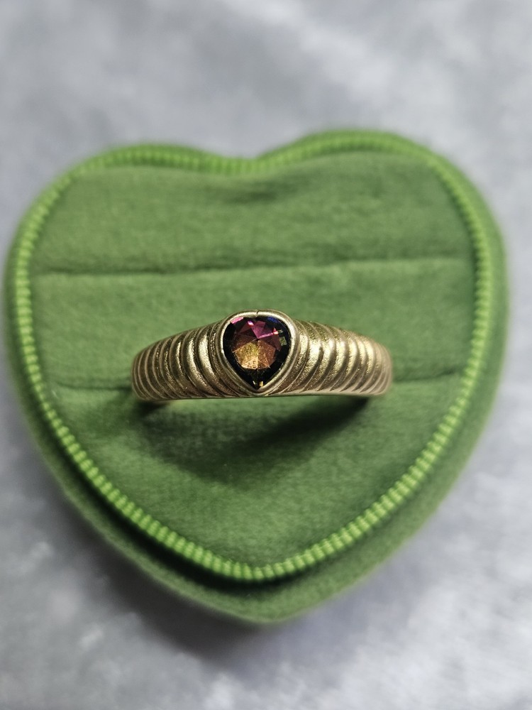Vintage Deadstock Ring Size 9 Rainbow Ab Heart Watermelon Stone Stamp “18k HGE”