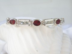 Vintage Sterling Silver 925 Jasper Station Chunky Taxco Mexico Bracelet 8″