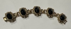 Vintage “Victorian Revival” Black Plastic Stone & Faux Pearl Bracelet