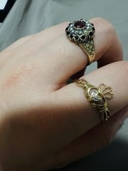 Victorian 10K Gold Garnet Pearl Cluster Ring Antique Pre-1920 Size 7