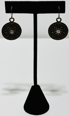 Antique Gold Tone Circle Dangle Earrings With Rhinestones 1.25in.