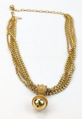 Vtg Casual Corner Etruscan Style Multi Strand Gold Tone Ball Pendant Necklace