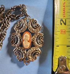 Vintage Hobe Cameo Silver Tone Necklace Intricate Filigree 22″