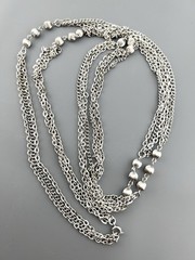 Vintage Necklace Multi Chain Ribbed Beaded MCM Silver Tone 48”