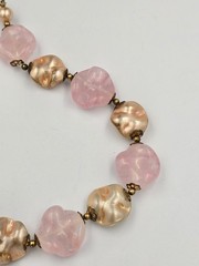 Vintage Pink Frosted Molded Glass & Gold Tone Bead Choker Necklace Hook Clasp