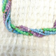Vtg Pastel Beaded Womans Multi-Strand Necklace & Cluster Clip-On Earrings Set