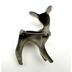 Reindeer Brooch Pin with a Floral Collar Vintage 1960’s Silver Tone